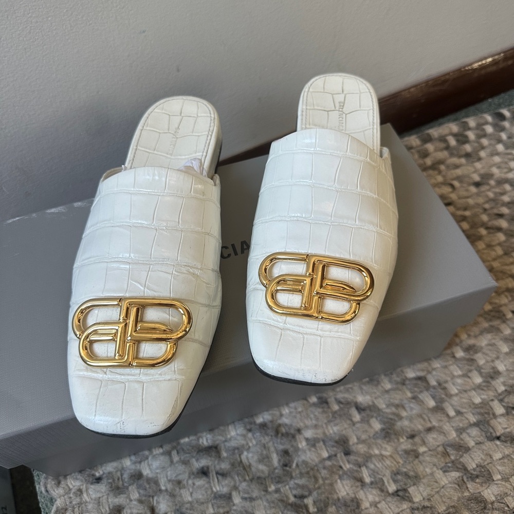 BALENCIAGA Cosy BB croc-effect leather mules